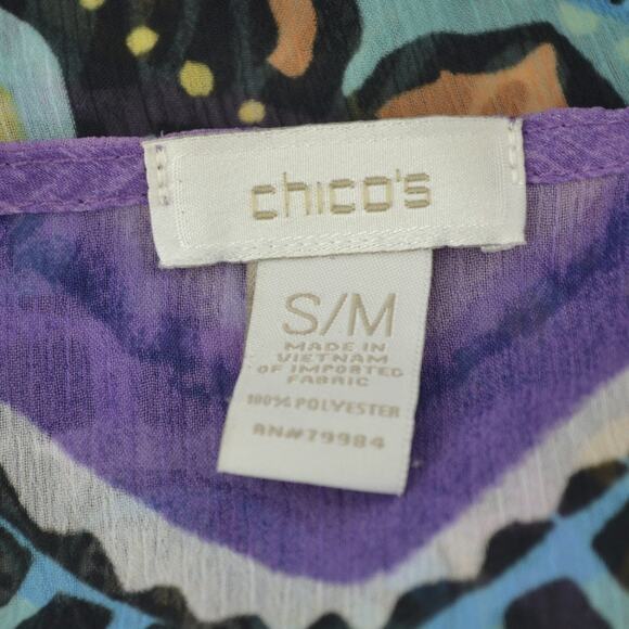 Chico's Small Medium Purple Sheer Blouse Boho Up Top - Picture 3 of 13